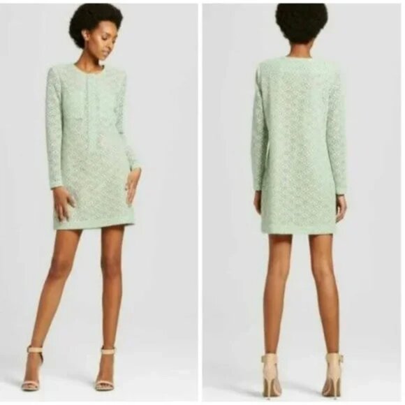 Victoria Beckham NWOT Mint Green Lace Long Sleeve Dress - Picture 1 of 10